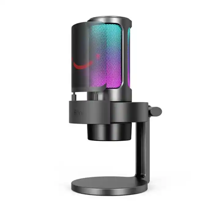 Fifine Ampligame A8 USB microphone with controllable RGB, live monitoring, input dial, pop filter for streaming